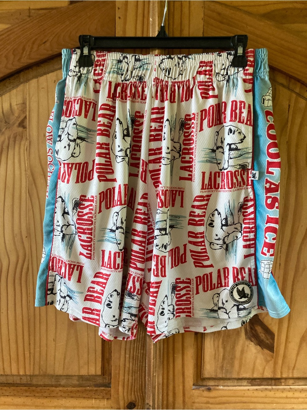 Men Flow Society red blue polar bear lacrosse athletic shorts size L